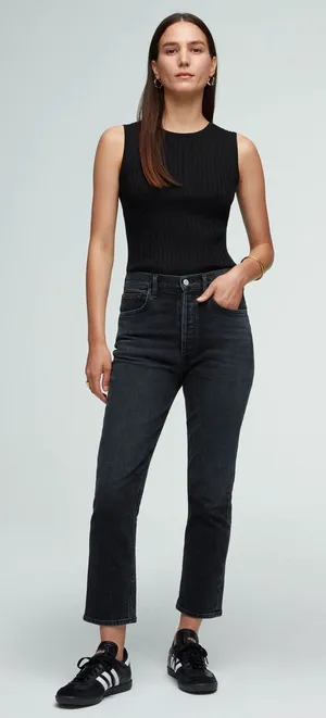 AGOLDE Riley High Rise Straight Crop Charcoal Black Wash Jeans | Size 27 thumbnail 1