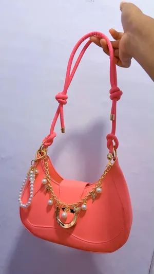 Pink Shoulder Bag Hobo Purse Pearl Charm Chain Strap Gold Tone Hardware thumbnail 5