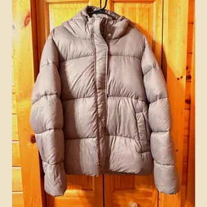 Victoria's Secret PINK Marshmallow Puffer Jacket Taupe Hooded Coat Large thumbnail 3