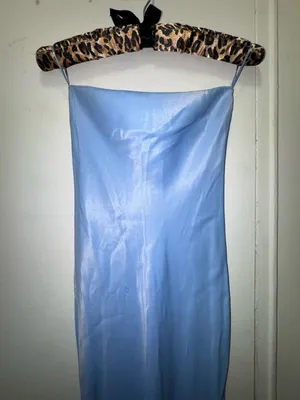 Bershka satin bandeau maxi dress in dusty blue small thumbnail 6