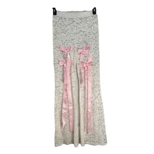 Love Highlight Cream‎ Lace Bohemian Bell Bottom Pants Size Large 28" waist thumbnail 2