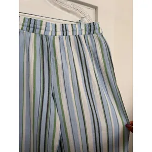 Wonderly Womens Cotton High Rise Tie Waist Ankle Pants Blue Green Striped XL thumbnail 8