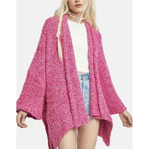 Free People Slouchy BFF Cardigan Large Pink Prickly Pear Oversized Boucle Knit thumbnail 8