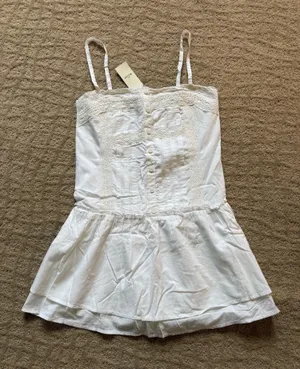 Hollister white lace trim spaghetti strap dress thumbnail 1