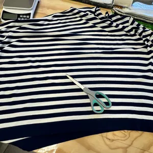 Anne Klein Navy White Striped Asymmetrical Hem Knit Sweater Top Large Coastal thumbnail 8