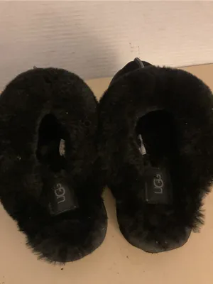 UGG women Black Suede fur platform slipper shoes US 6 thumbnail 9