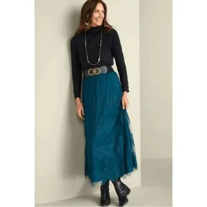 Soft‎ Surroundings Frederica Lace Maxi Skirt Dark Teal Blue Large NWT thumbnail 10
