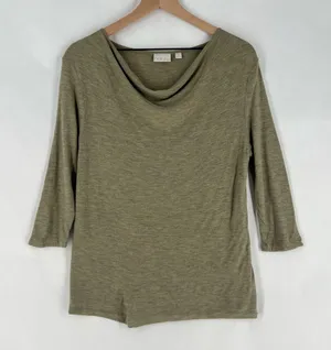 Holistia Olive Green‎ Cowl Neck 3/4 Sleeve Lightweight Soft Modal Tencel Top S thumbnail 1