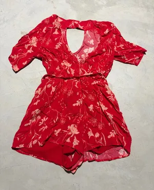 Gentle fawn Red Floral V-Neck Romper large thumbnail 1