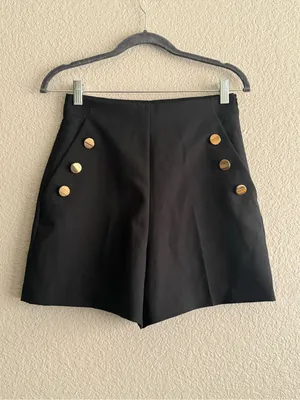 Zara NWT Black High Waist Sailor Shorts S Gold Button Tailored Nautical thumbnail 3