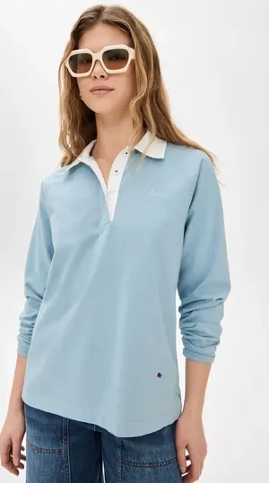 Clare V. Le Rugby Tee Long Sleeve Polo in Dusty Blue Womens Small thumbnail 1