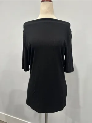Banana Republic Black Ribbed Short Sleeve Top thumbnail 2