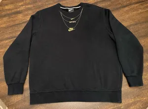 Nike Sweatshirt Womens Small Black Embroidered Gold Chain Necklace Crew Neck thumbnail 1