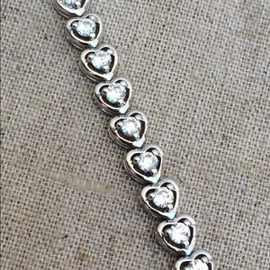 Rhodium Plated Heart Link CZ Tennis Bracelet thumbnail 1