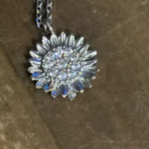 Dainty white gold dipped pave sunflower pendant necklace thumbnail 4