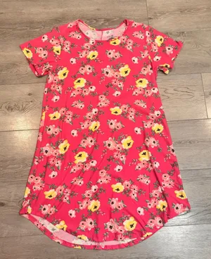 Bobbie Brooks‎ Pink Floral T-Shirt Dress Womens XL Short Sleeve Curved Hem thumbnail 1