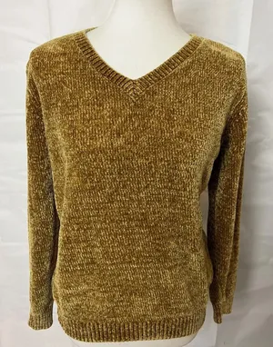 Buffalo Women’s David Bitton Yellow Knit Sweater Long Sleeve Cut Out Back Size L thumbnail 1