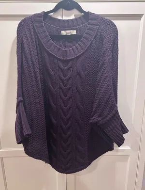 LOFT Women's Deep Purple Cable Knit Sweater thumbnail 1