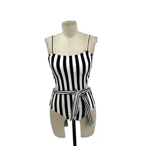 Onia Rumi Black & White Striped Cutout One Piece Swimsuit Belted Size‎ thumbnail 3