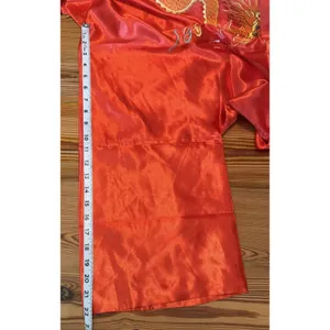 VTG Golden‎ Dragon Kimono Sz XL Red Silk Embroidered Oriental Chinese New Year thumbnail 9