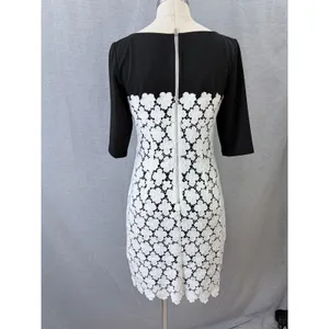 Suzi Chin for Maggy Boutique Black White Lace Overlay Sheath Dress 3/4‎ Sleeve 8 thumbnail 6
