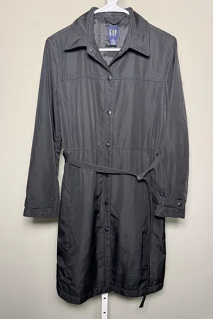 Gap Black Belted Trench Coat‎ Rain Jacket Size S thumbnail 1