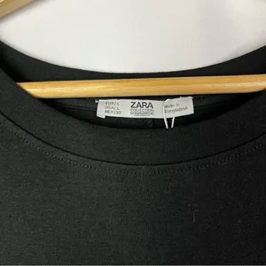 Zara Black‎ Crewneck White Cuff Short Sleeve T-Shirt L thumbnail 3