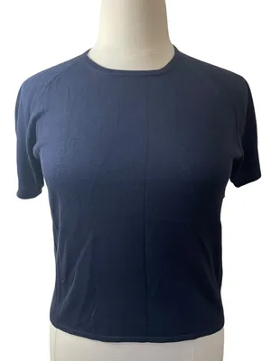 Everyday Capsule august silk knits Navy Short-Sleeve Crewneck 100% Silk Tee thumbnail 1