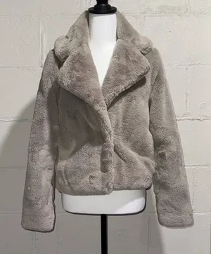 Abercrombie and Fitch Faux Fur Grey Cropped Jacket Size XXS thumbnail 1