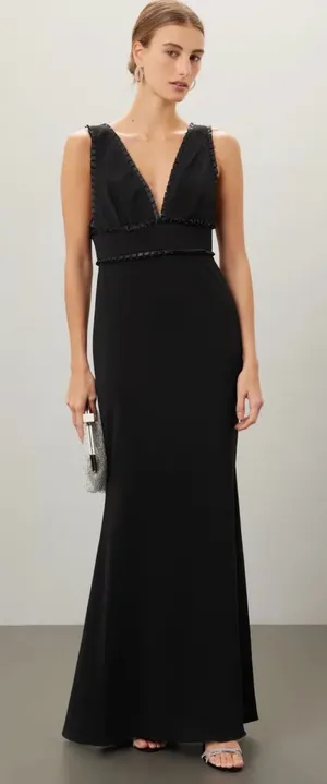 Badgley Mischka Pleated Trim Black Formal Gown Size 12 $750 thumbnail 1