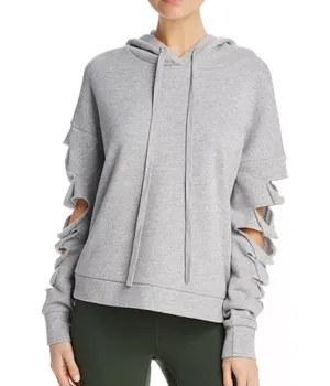 ALO Yoga Slash Sleeve Slay Hoodie Pullover Top Grey Gray Hooded Jacket Small thumbnail 1
