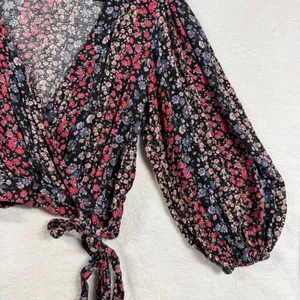 American Eagle M Floral Wrap Crop Top Patchwork Print Balloon Sleeve Cottagecore thumbnail 6