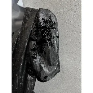 Vintage 80s Prom Lizzy & Johnny Dress Silver Black Metallic Velvet Whimsigoth thumbnail 13