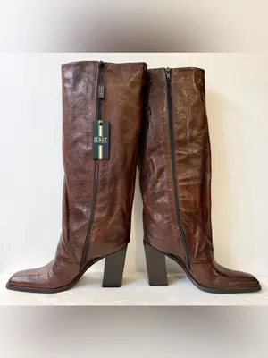 NWT Emauele Crasto Leather Fold Over High Shaft Boots in Brown Size 39 thumbnail 8