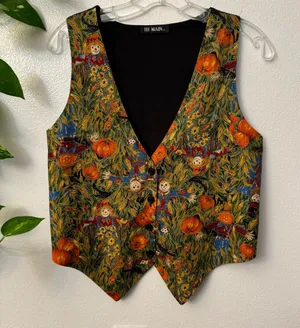 Vintage 111 Main Pumpkin Scarecrow Crow Corn Vest Women’s/ Men’s L/XL Button Up thumbnail 1