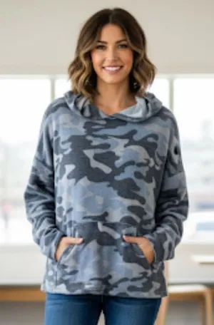Gaze‎ Camo Hooded Long Sleeved Pullover Women's Size L thumbnail 1
