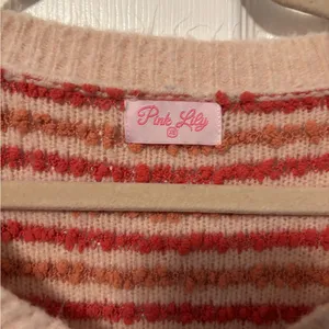 Pink Lily V-Neck Oversized Striped Sweater size XS thumbnail 2
