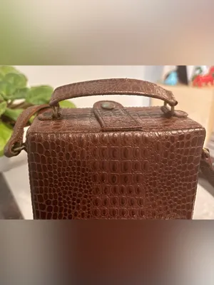 ACCESS Vintage Brown Crocodile Embossed Structured Satchel Shoulder Bag Purse thumbnail 6