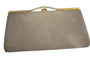 Vintage Black Satin Evening Clutch‎ Bag Gold Tone Frame Wavy Top Bar Formal thumbnail 1