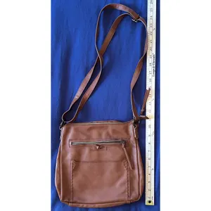 Cognac Brown Faux Leather Crossbody Bag with Whipstitch Detail and Multi Pockets thumbnail 6