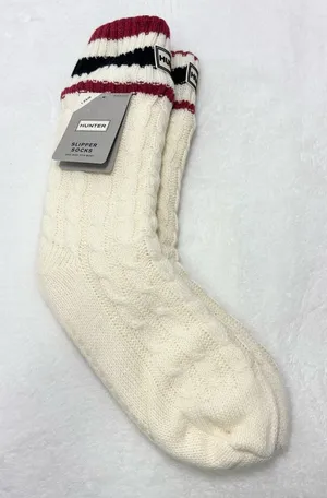 Hunter Cream Cable Knit Socks‎ with Striped Cuff thumbnail 1