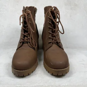Soda Faux Leather Lace Up Combat‎ Ankle Boots Knit Cuff Block Heel Lug Sole 9W thumbnail 6