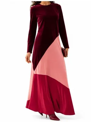 NWT Tuckernuck Red Multi Colorblock Velvet Silk Maxi Dress Medium Lagenlook thumbnail 3