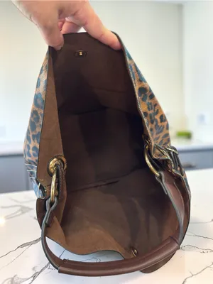 Animal Print Shoulder Bag Boho Chic Brown Trim Magnetic Snap thumbnail 9