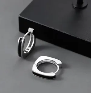 925 Silver Plated Geometry Hoop Earrings for Men Women thumbnail 2