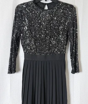 Little Mistress London Dress Women Size US 2 Black Sequin Pleated Midaxi Formal thumbnail 1