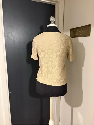 Mango Beige Textured Short-Sleeve Button Cardigan with Mother of Pearl Buttons thumbnail 3