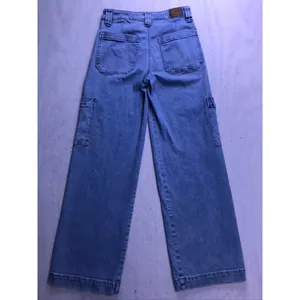 American Eagle Cargo Jeans Women 2 Blue Super High Rise Baggy Wide Leg Stretch thumbnail 13