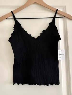 NWT Free People Intimately Cami Tank Top XS/S black Lettuce Hem Knit Ribbed thumbnail 1
