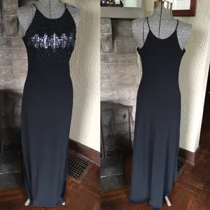 Vintage 90s Beaded Black Floor Length Formal Dress thumbnail 2